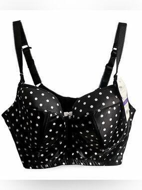 Parfait Charlotte Longline 6977 Padded Bra Black Polka Dots NWT Size 32F